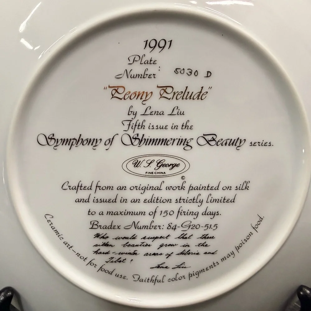 1991 W.L. George “Peony Prelude” Collector Plate
